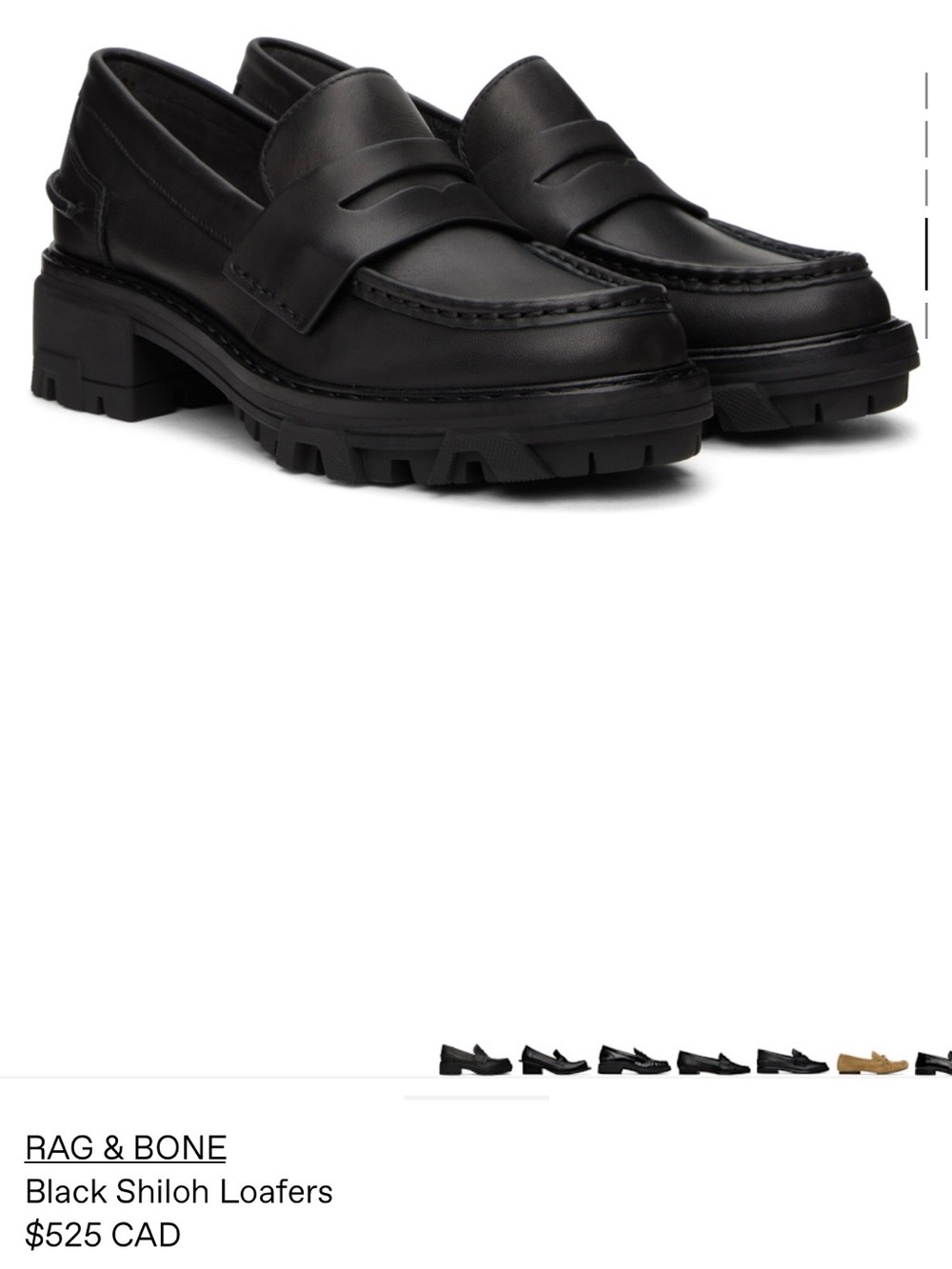 rag & bone Black Shiloh Loafers, sz IT 38.5